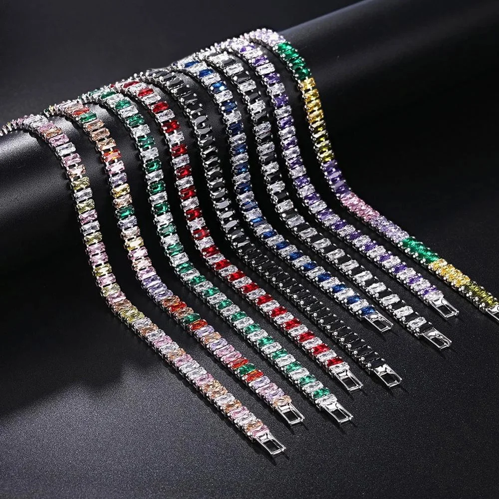 Regenbogen Kristall Tennis Armbänder für Frauen Kpop Silber Farbe Freund Geschenke Bunte Zirkonia Armreif Kette auf Hand Schmuck H167-M