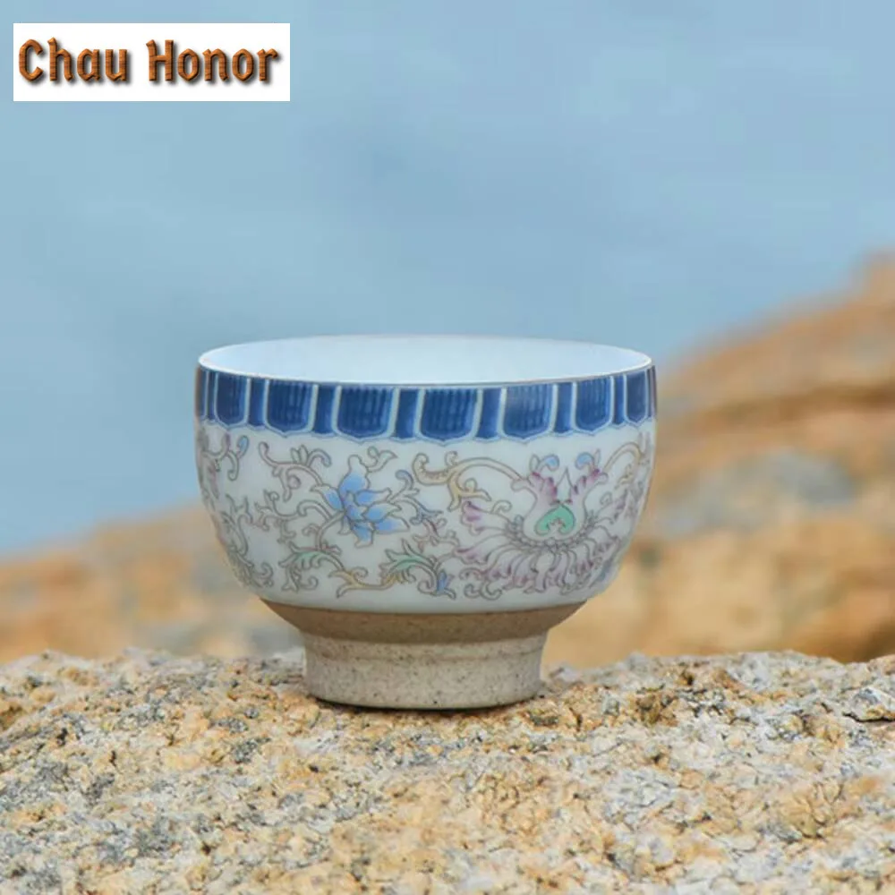 Retro Entangled Lotus Ceramic Teacup Boutique Blue and White Sample Tea Cup Smelling Cup Tea Bowl Tea Items Supplies Ornaments