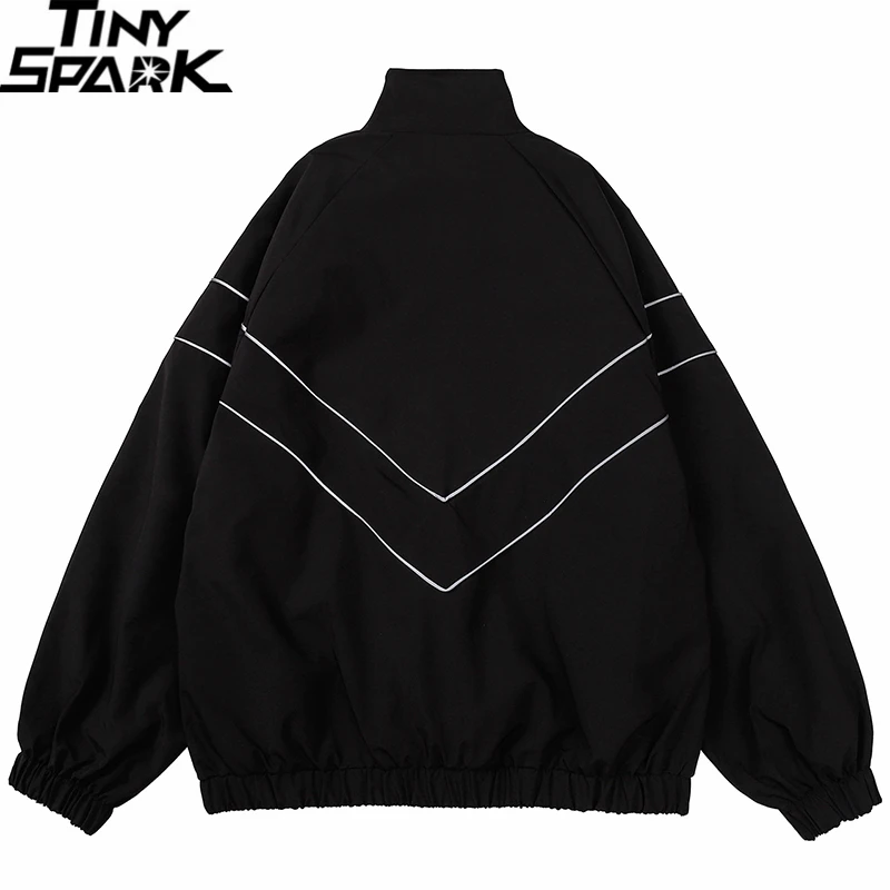 2025 Men Hip Hop Streetwear Reflective Striped Jacket Coat