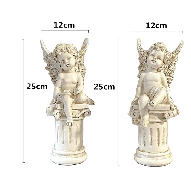 2 Db Cherub Angyalok Római Oszlop Kert Szobra Görög Angyal Figura Szobor Kültéri Otthoni Dekoráció Antik Gyanta - Image 2