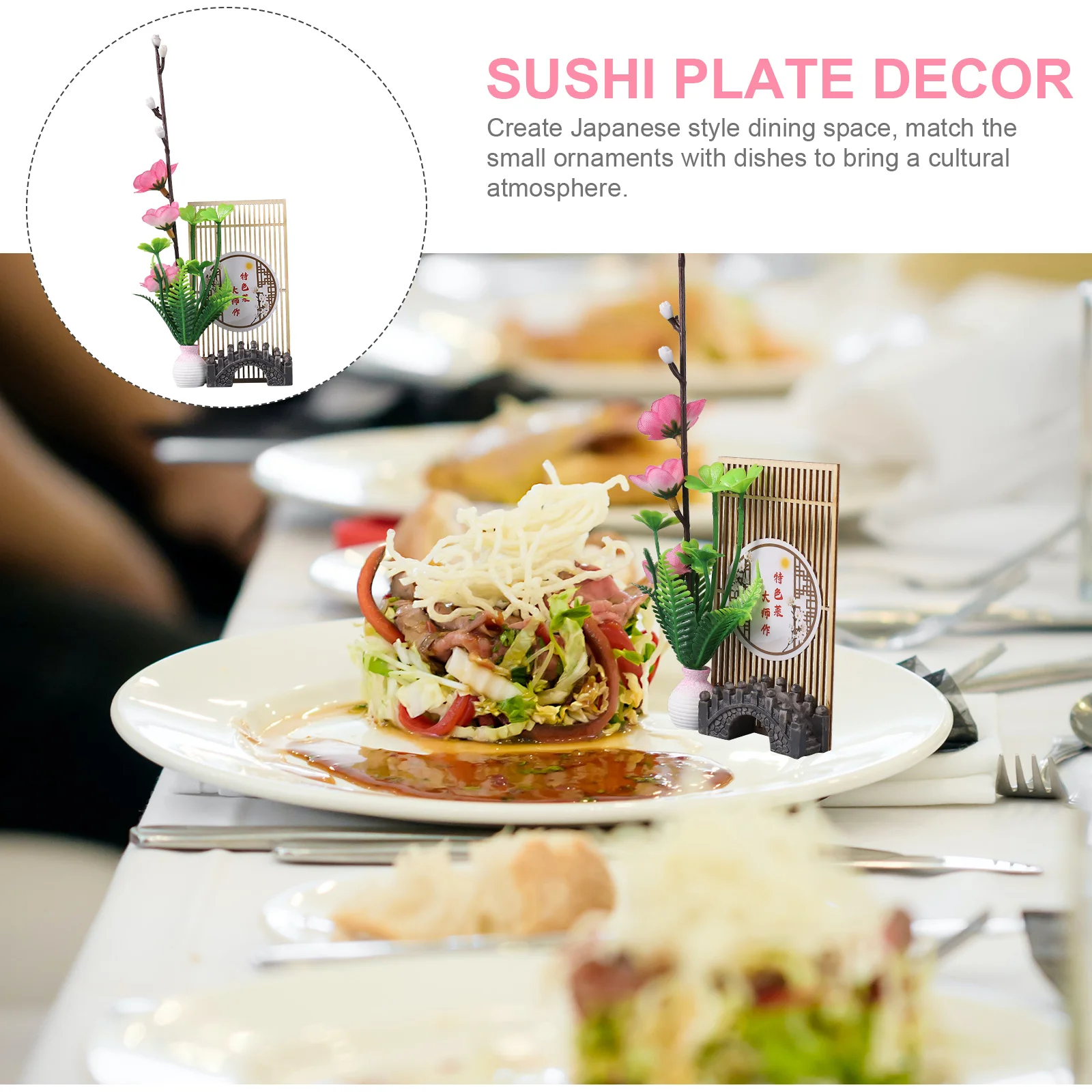 Pink Lifelike Flower Adornment Sushi Platter Decor Faux Plants Plate Decoration Dining Serving Plates Japanese Restaurant Supply
