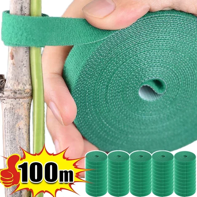 100/2M Plant Nylon Cable Tie Adjustable Self Adhesive Green Plants Hook Loops Garden Twine Bandage Support Fastener Tape Strips 2