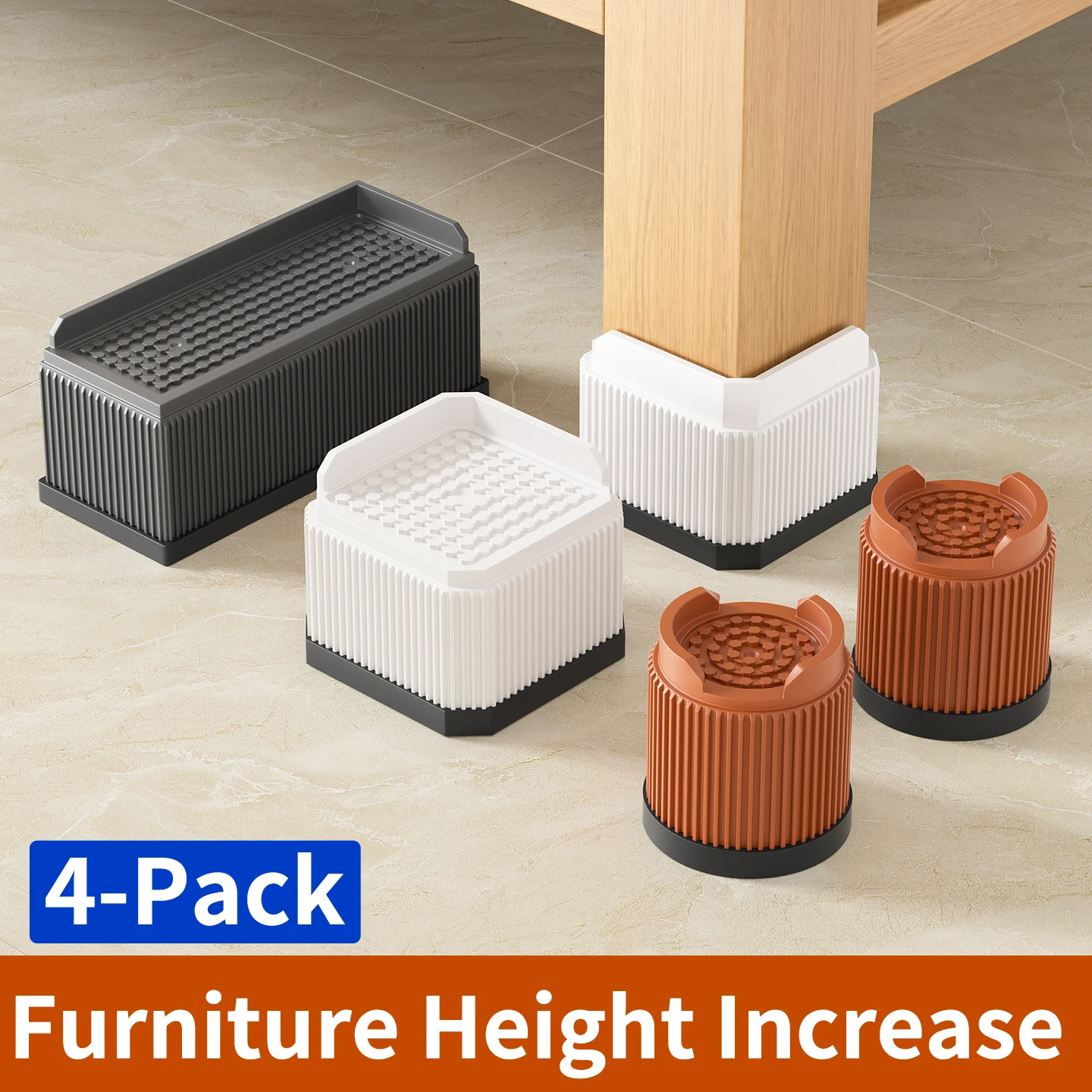 4-Pack Stackable Risers: Reusable Plastic Blocks for Furniture Height & Moisture Protection – Sofa/Table/Chair Ready