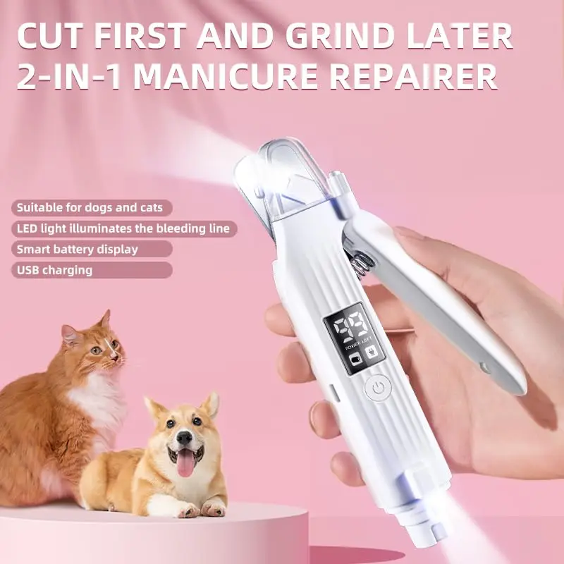 Pet Nail Clipper Trimmer with LED Light USB Rechargeable Electric Nail Clipper Display Grinder Prevent Injury Low Noise