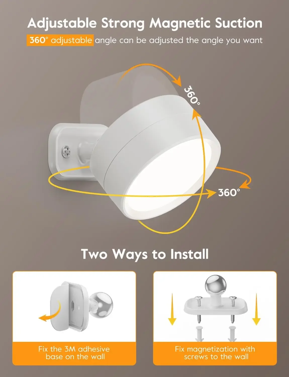 LED Magnetic Wall Sconce Lights,Rechargeable Dimmable Wall Mounted Lights with Remote, 360° Rotation Wall Mount Lamp for Bedroom 3