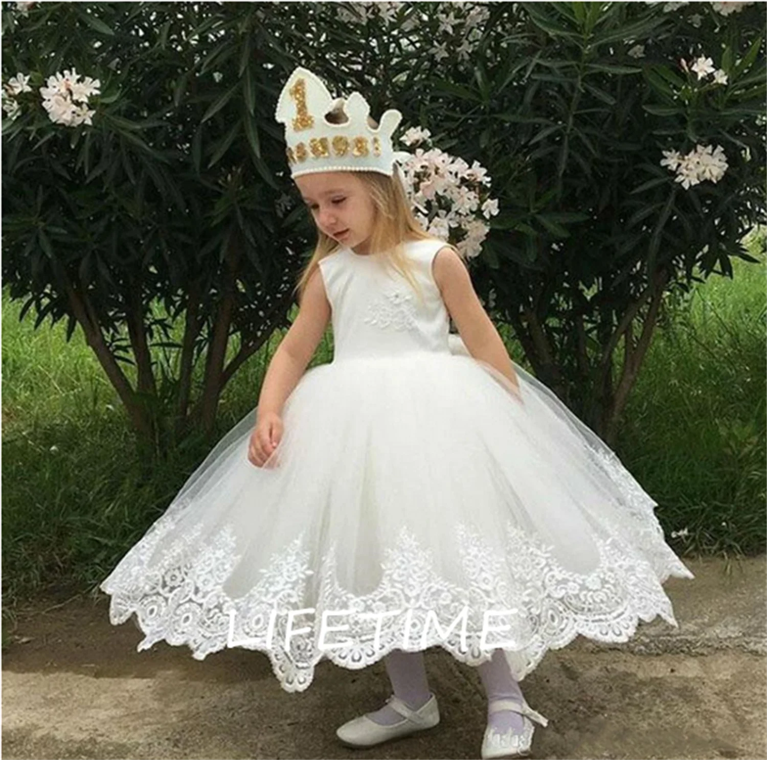 

Женское платье с цветочным рисунком, фатиновое платье принцессы с круглым вырезом для первого причастия