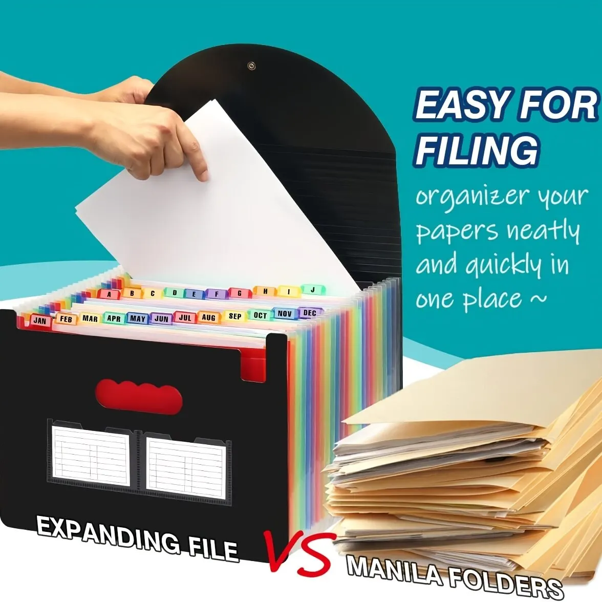 Carpeta de archivos expansible, organizador de archivos de acordeón portátil de gran capacidad, tamaño A4, 12 bolsillos, para aula y oficina - Image 5