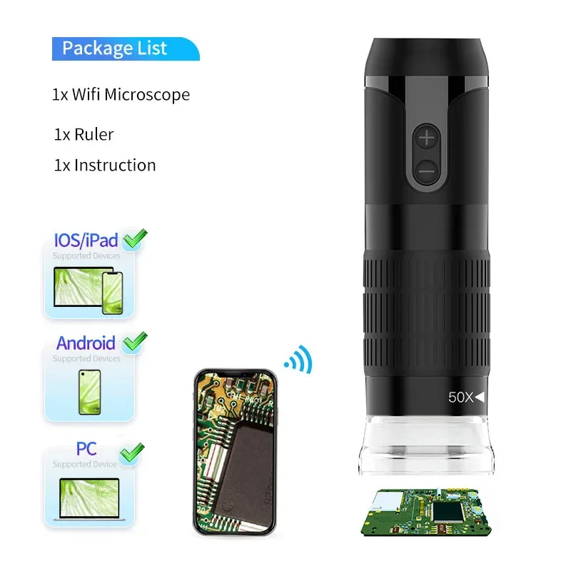 Microscopio Digital inalámbrico de bolsillo, microscopios USB de mano con Zoom 1000X, lupa HD de enfoque fijo con LED para iPhone, Android y PC