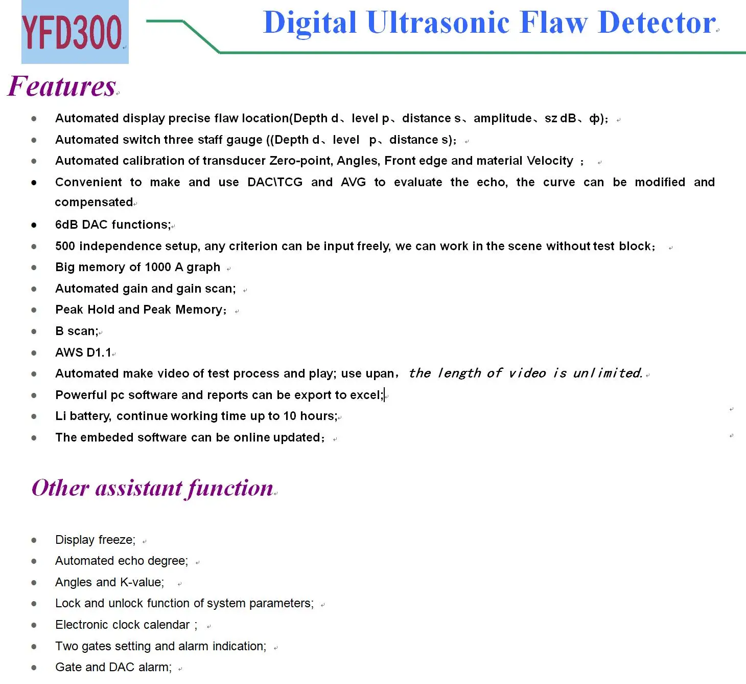 Portable NDT Digital Ultrasonic Flaw Detector YFD300 High-speed capture Automate