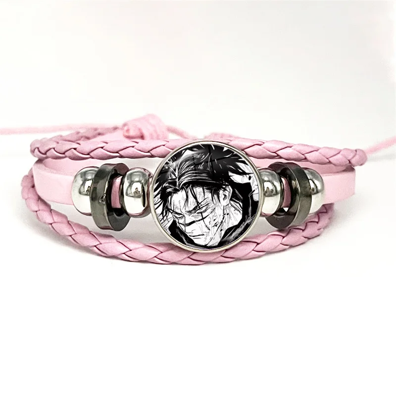 Hot Anime Jujutsu Kaisen Choso Suguru Geto Gojo Sukuna Pink Leather Bracelet Glass Cabochon Button Multilayer Bangles Wristband 5