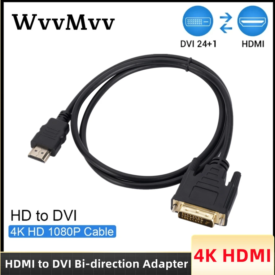 

4K HD HDMI-Compatible to DVI Bi-direction Adapter Cable HDMI Male 24+1 TO DVI Male Converter for For TV Xbox PS4 Laptop Monitor