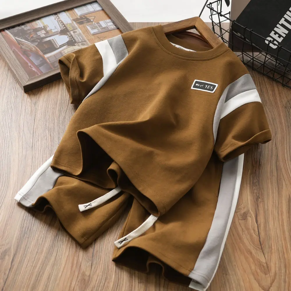 

Boys Sport Summer Suit 2023 Teen Fashion Clothes Children Korean 3 Color Short-Sleeved T-Shirt+Shorts 2pcs Sets Big Size Outfits