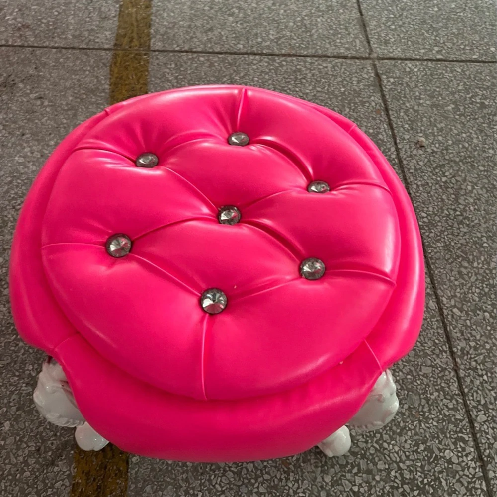 Indoor Home Luxury Leather Crystal Buttons Small Round Ottoman Foot Stool with wooden Base