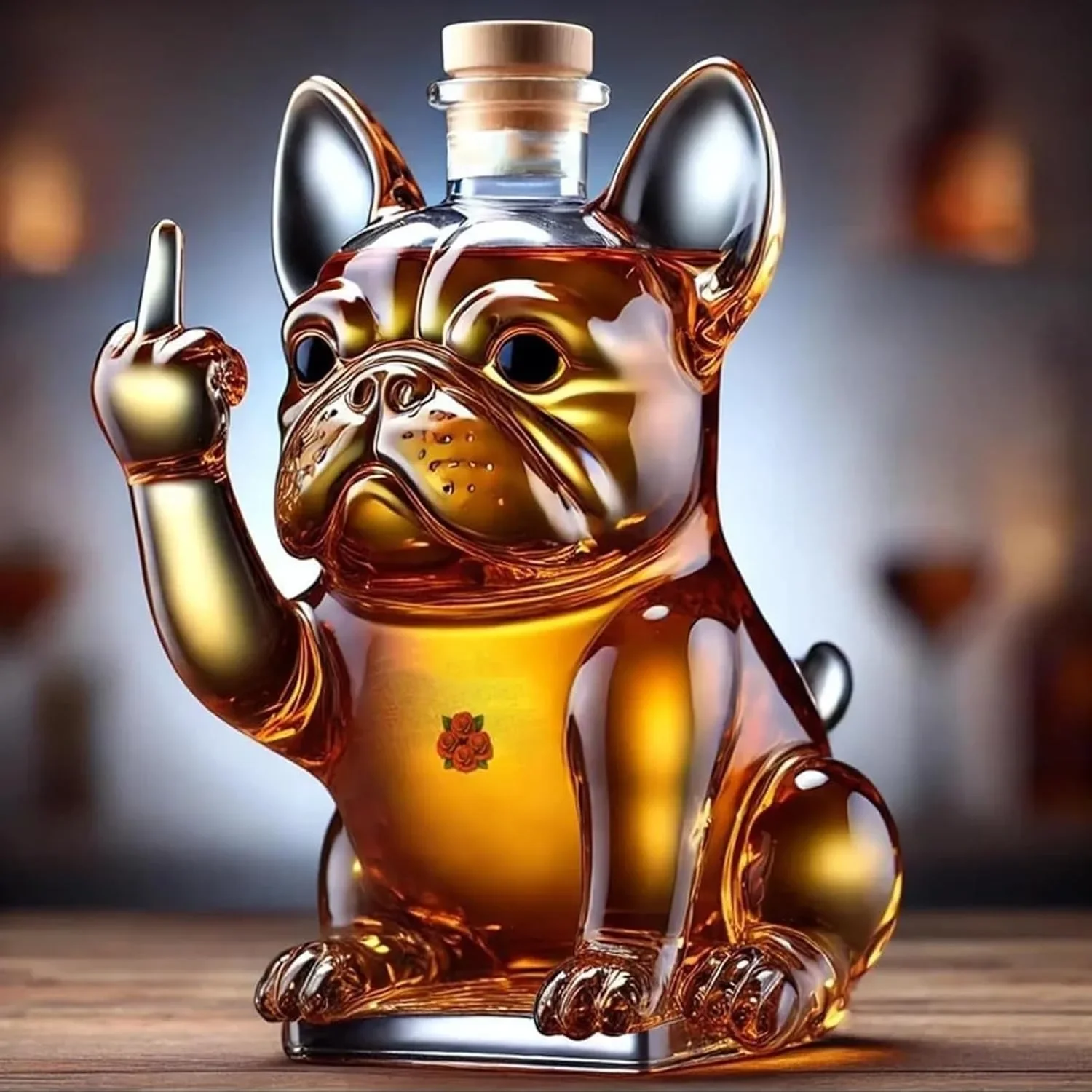 Funny French Bulldog Whiskey Bottle, Unique Middle Finger Dog Wine Glass Bottle