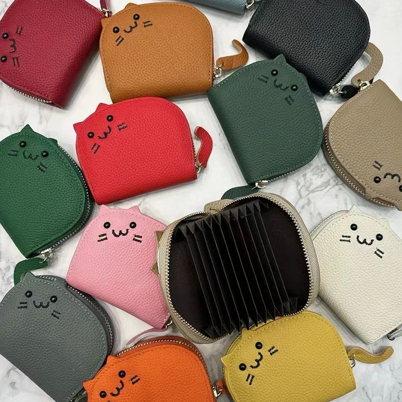 

Genuine Cow Leather Cute Cat Shape Card Holder Wallet Portable Fashion Coin Purse Woman Lovely Credit Card Holder Gift