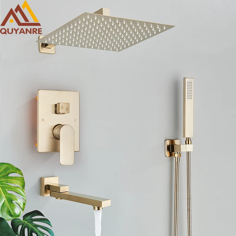 Quyanre Shower Faucets Set Bathroom Wall Mounted Shower System Embedded Box Mixer Tap Rainfall Faucet