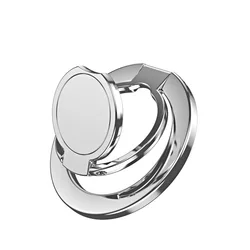 Electroplated Magnetic Metal Folding Phone Ring Holder - Durable Rotating Design with Strong Grip (Silvery)