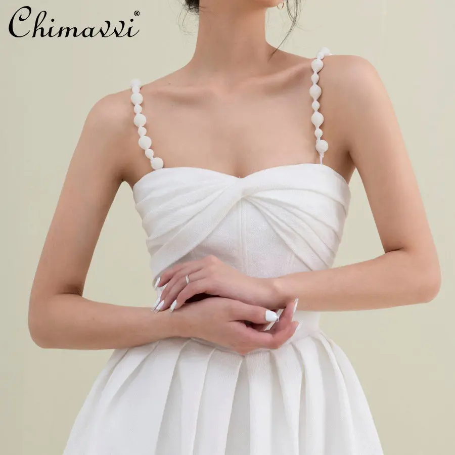 

Women's Long Dress 2023 Spring and Summer New Fashion Suspenders Sexy White Dress High Waist Slimming Temperament Vacation Dress