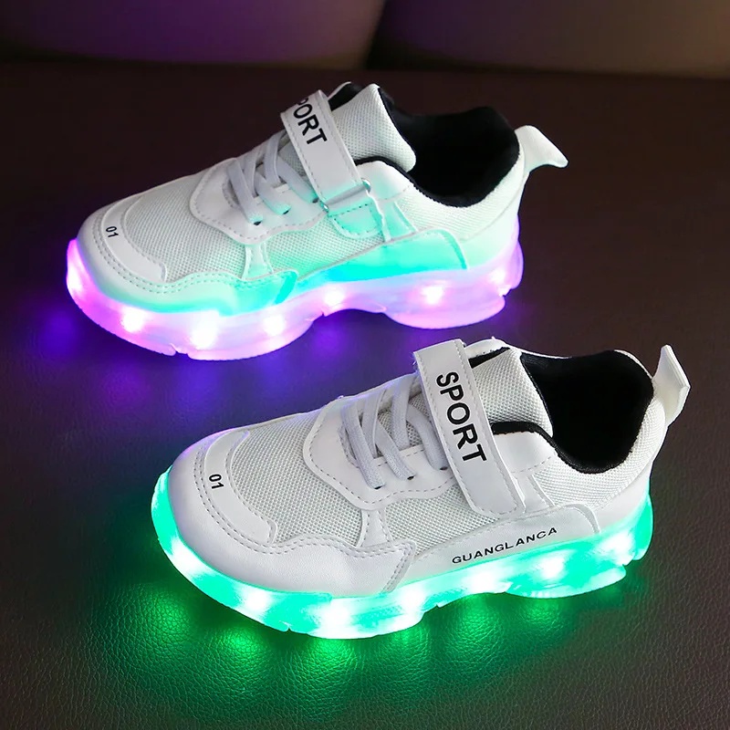 New Children's LED Light Shoes USB Charging Children's Sneakers Mesh Breathable Boys and Girls' Sports Shoes 4