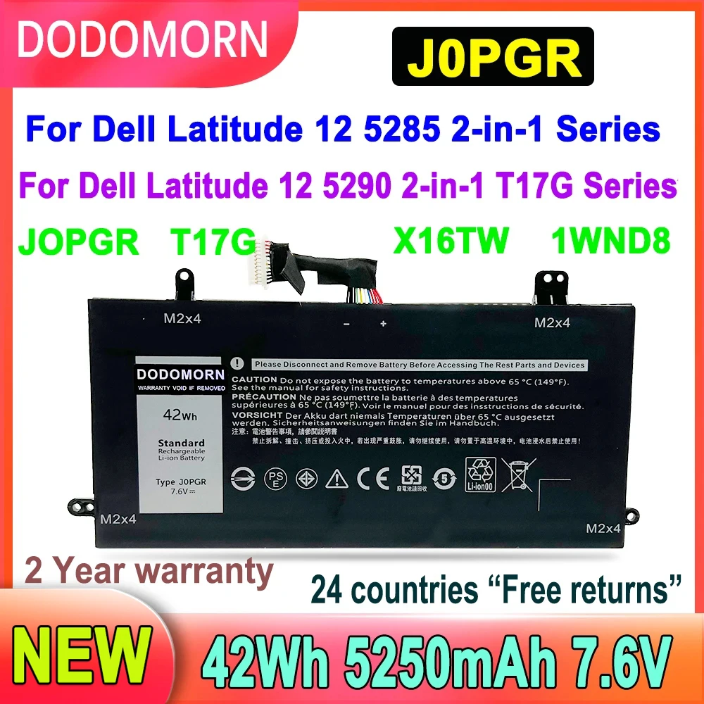 Bateria do Portátil para Dell Latitude em Série 12 5290 em T17g Jopgr X16tw 1wnd8 42wh 5250mah J0pgr 7.6v Novo