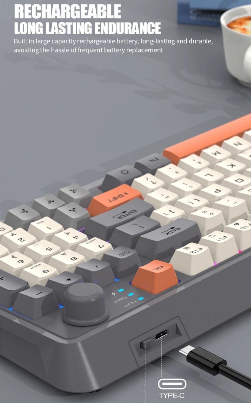 한국어 무선 키보드 스페인어 러시아어 아랍어 한국어 키보드 마우스 키트 블루투스 2.4G Type C RGB 조명 94키 충전식 배터리 K94 인체공학적 디자인