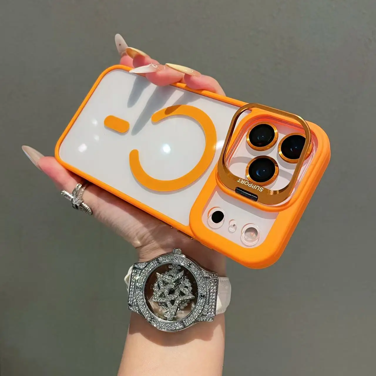 Luxury Transparent Magnetic Clear Shockproof Case with Lens Holder