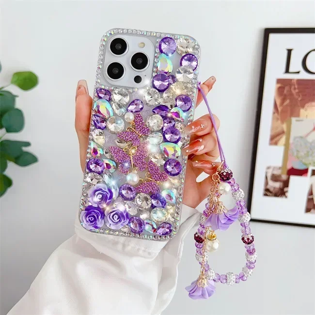 Luxury Bling Diamond Butterfly Flowers Rhinestone Case Capa For HuaweiP30 P50Pro P40lite Mate30 40 For Honor8X 9X 50 60Pro Cover