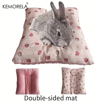 KEMORELA Letto reversibile per piccoli animali domestici: parte superiore in peluche e fondo rinfrescante per conigli, porcellini d'India e cincillà, tappetino quadrato rosa