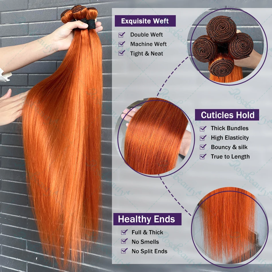 #350 Color Straight Hair Weave Bundles Brazilian Hair Ginger Orange Bundles Colored Human Extensions For Women