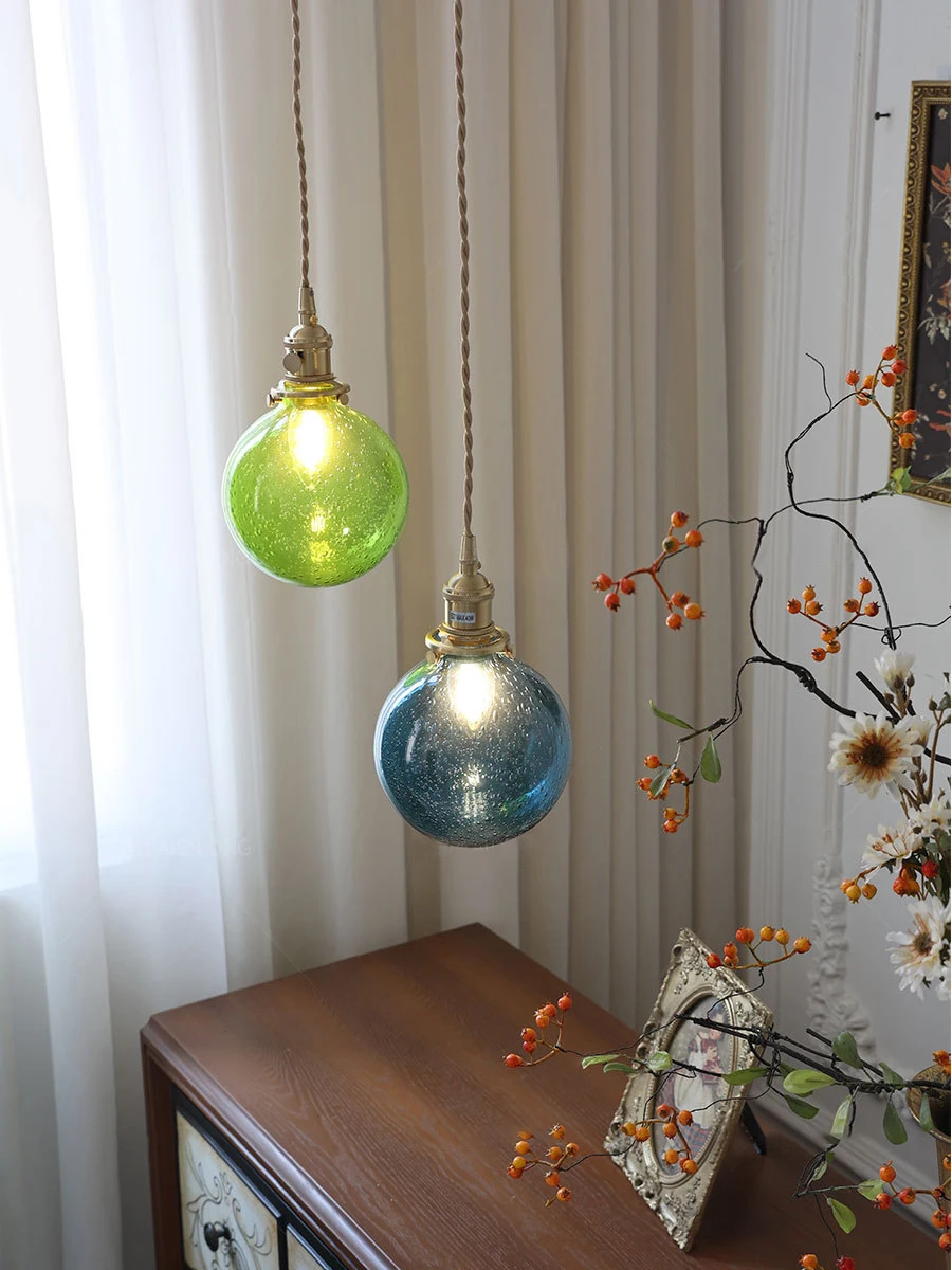 

Modern Minimalist Chandelier Ceiling Lamp Glass Shade for Bedroom Dining Room Green Vintage LED Hanging Lamp Luminaire Lighting