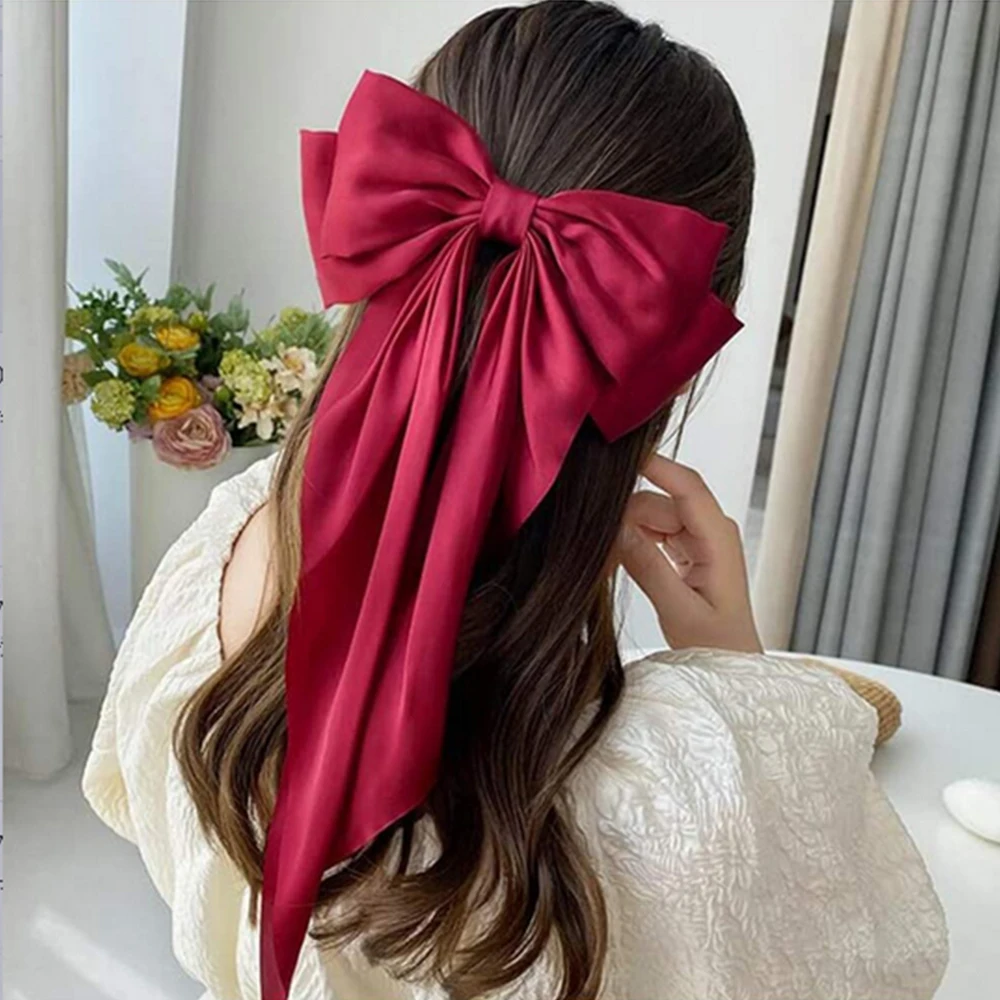 Women Hair Clip Bow Ribbon Spring Clip Hair Pin Elegant Retro Headband Clips Girls Accessories