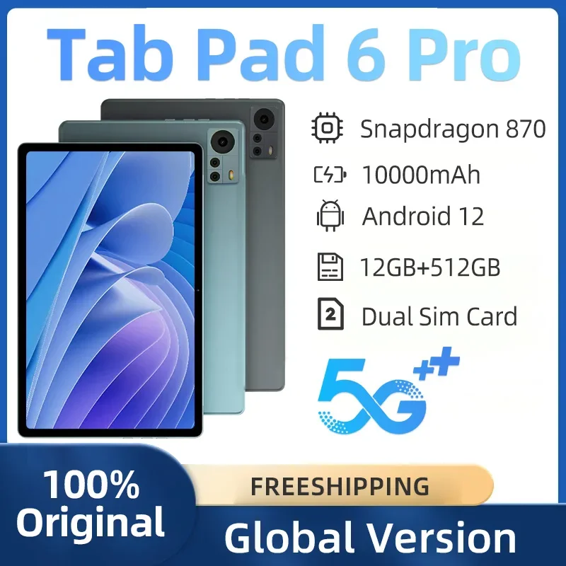

2024 Original Global Version Tablet PC Pad 6 Pro Snapdragon 870 Android 12 Dual SIM Card RAM 12GB+ROM 512GB 5G WIFI HD 4K Mi Tab