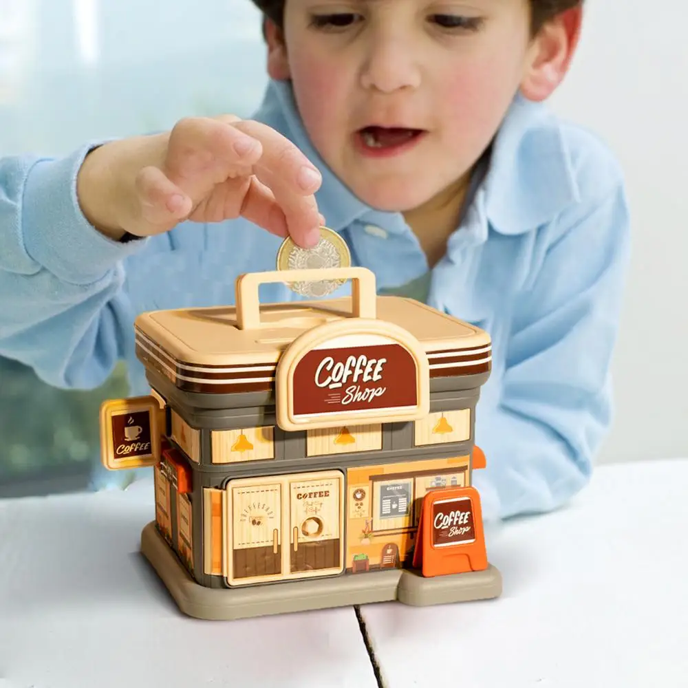 Gas Station Piggy Bank Handle Cartoon Piggy Bank Kids DIY Large Capacity Coffee Store Cartoon Money Saving Box Management Toys 3