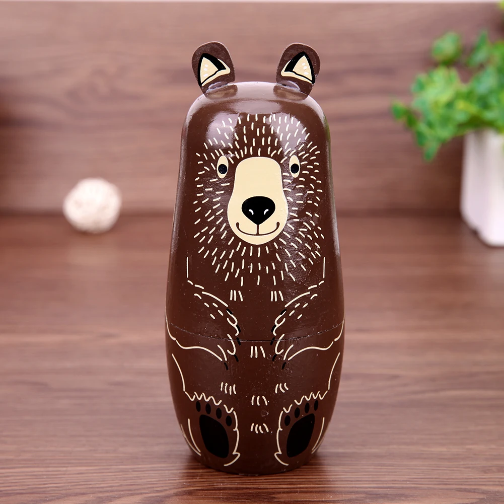 5 Floors Wooden Russian Nesting Dolls Safe Smooth Bear Ears Matryoshka Dolls Set Handmade Painted for Kindergarten Teaching Aids nesting dolls