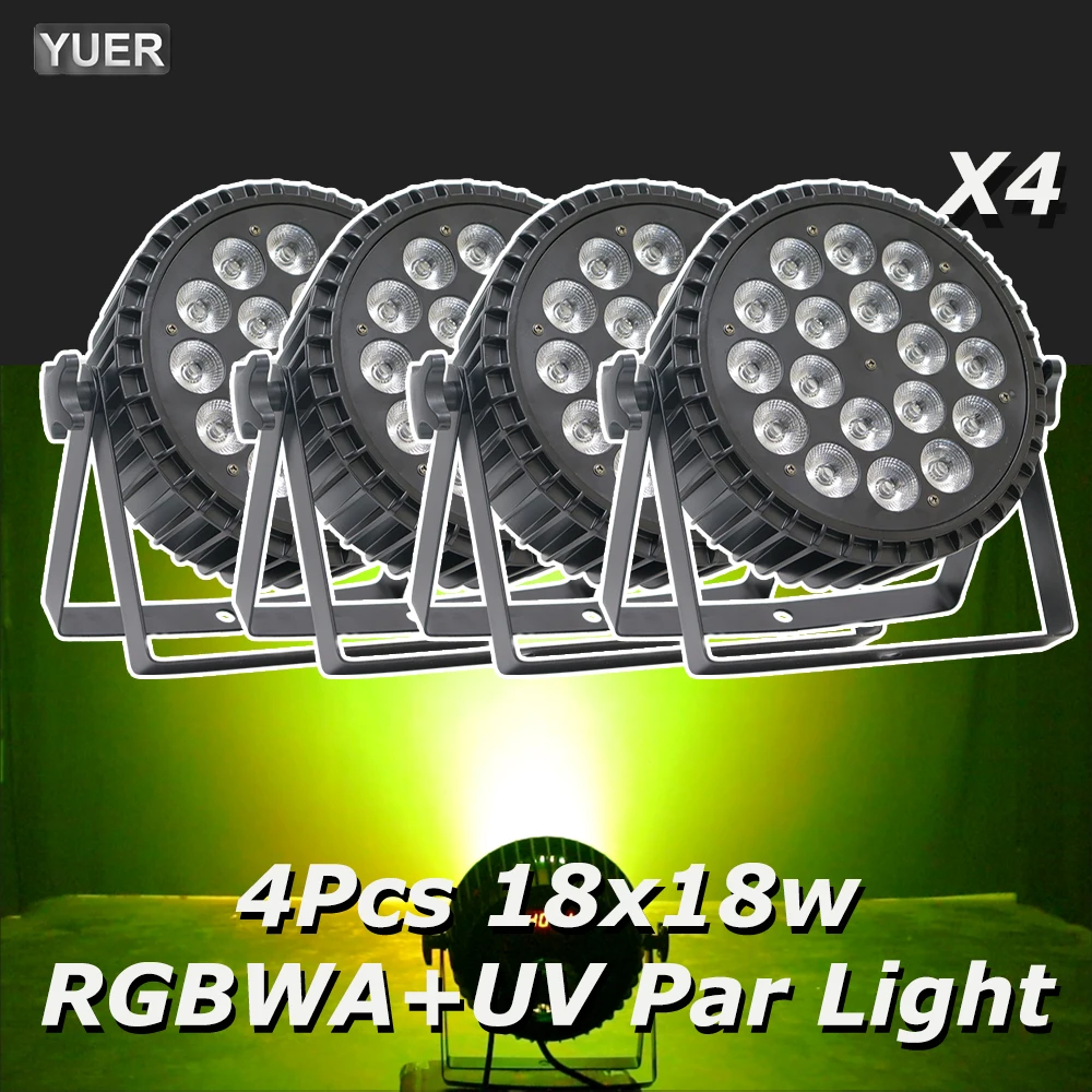 

4Pcs/lot Aluminum Alloy LED Par 18x18W RGBWA+UV Lights 6in1 LED Lighting DMX512 Disco Light Professional Stage Bar Dj Equipment