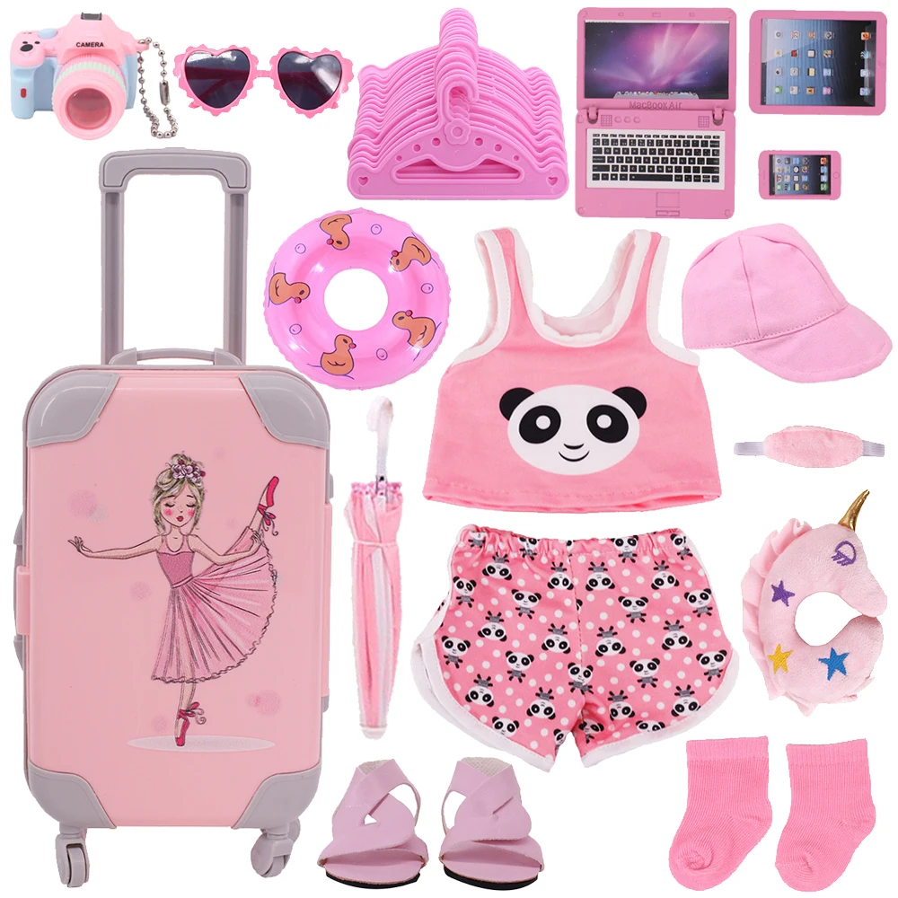 Pink Reborn Doll Clothes Shoes Suitcase Accessories Fit 18 Inch Girl American&43Cm Baby Newborn Doll Our Generation Girls Toys luggage connection strap two add a bag suitcase straps belt adjustable travel attachment accessories for connect luggage