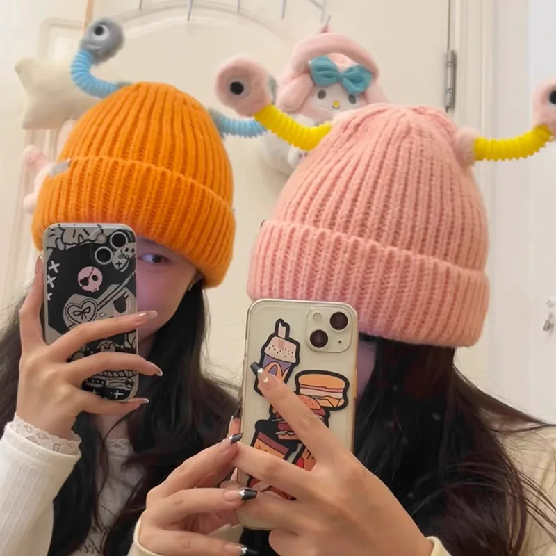 

Fashion Hat Glowing Tentacle Eyes Cartoon Quirky Knit Cap Women Winter Wool Caps hip-hop Y2k Pullover Hat Free Shipping Warm