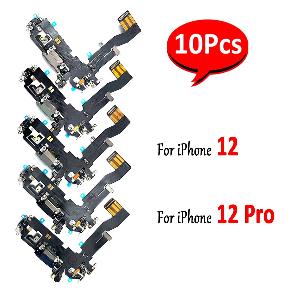 

10 шт., новый протестированный запасной USB-разъем для подключения микрофона к зарядному порту, гибкий кабель, запасные части для IPhone 12 / 12 Pro