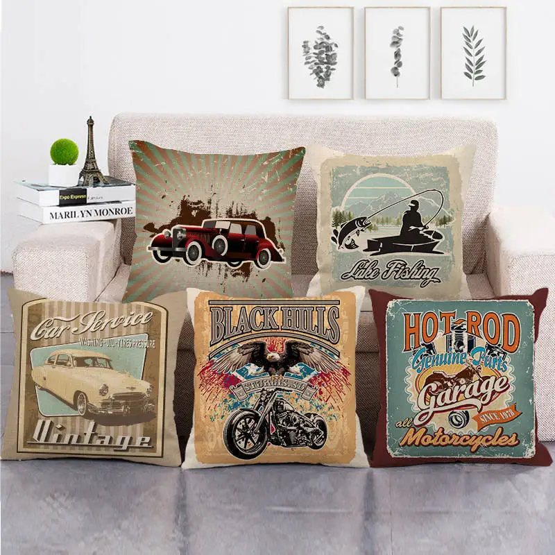 

Vintage Car Pillowcase Road Moto Pillow Covers Decorative Cushions for Bed Sofa Pillows Case for Bedroom Living Room 45x45cm