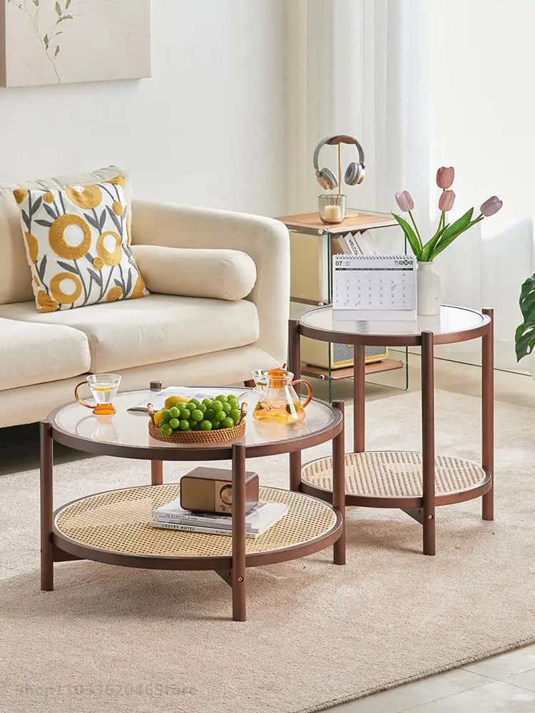 Japanese-style Rattan Coffee Table Table For Living Room Household Small Apartment Double-layer Bamboo Solid Wood Coffee