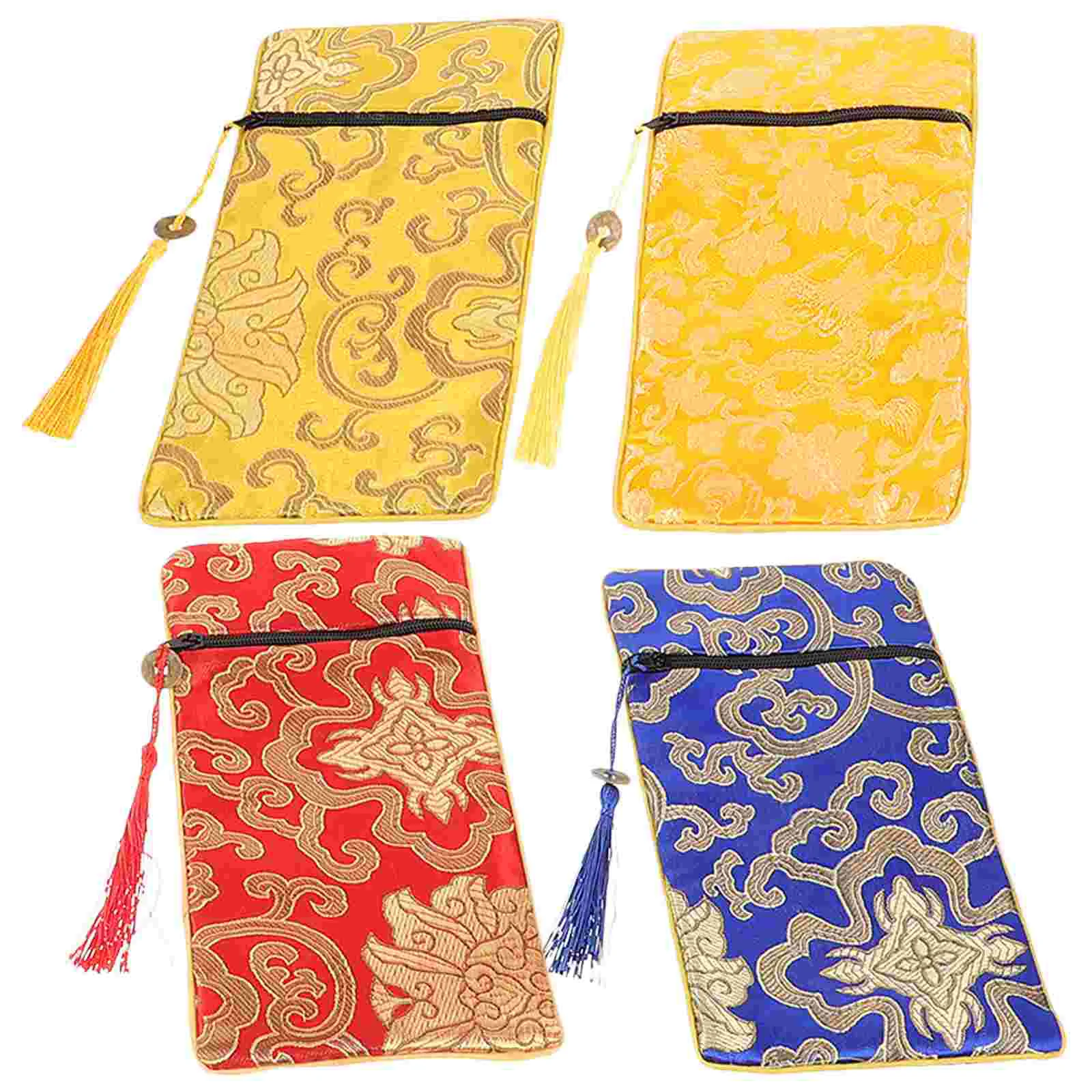 

4pcs Zipper Bag Zen Book Holder Cloth Brocade Protective Pouches
