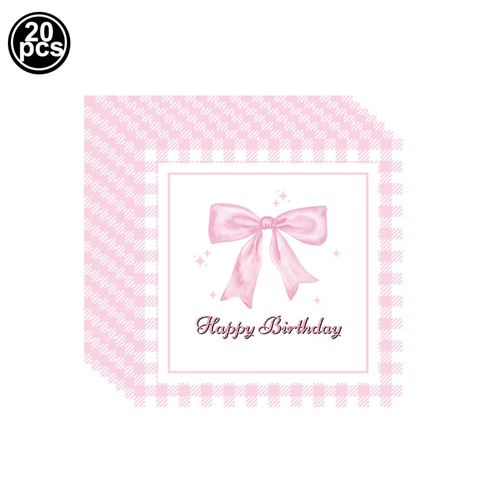 Pink Bow Theme Disposable Paper Napkins - 20pcs for Birthdays, Baby Showers, and Weddings
