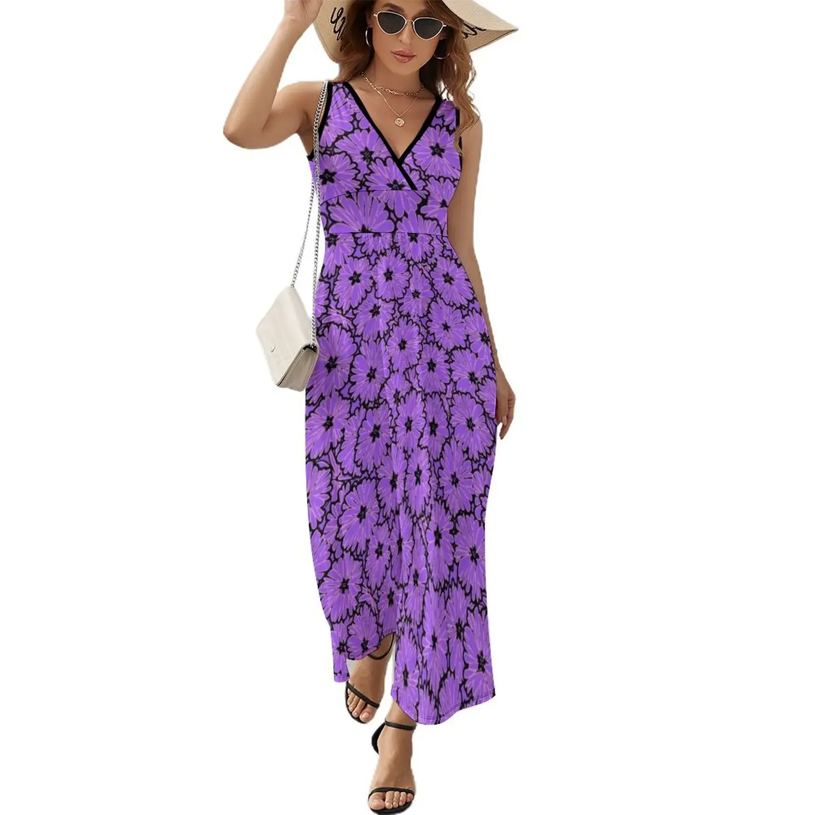 thumbnail image 1 of Vestido sin mangas con estampado floral morado Vestido de noche para mujer Vestido de mujer, 1 of 7