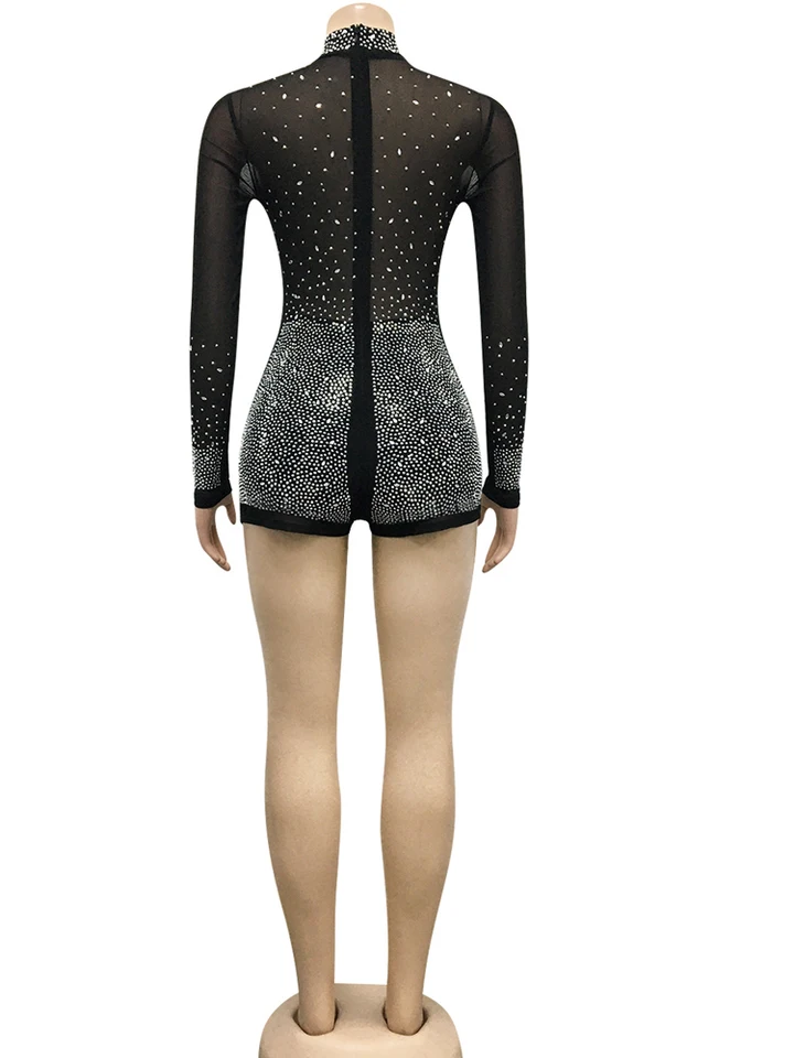 Beyprern New Chic See Through Crystal Romper Summer Sheer