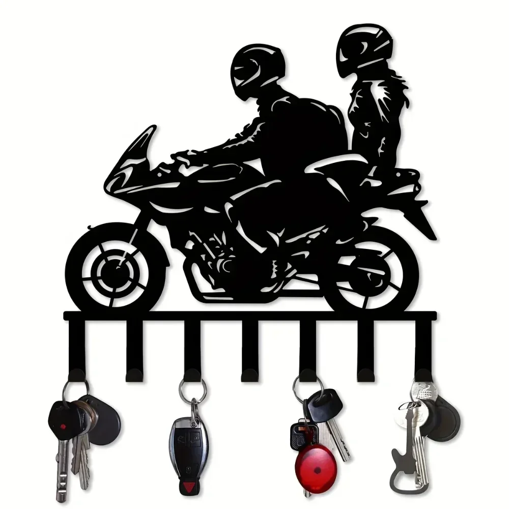 Description Picture 2 of item1pc Wall Couple Motorcycle Metal Key Hangers: Stylish Decorative Hooks, Easy-to-Install Key Holder for Home & Office Decor