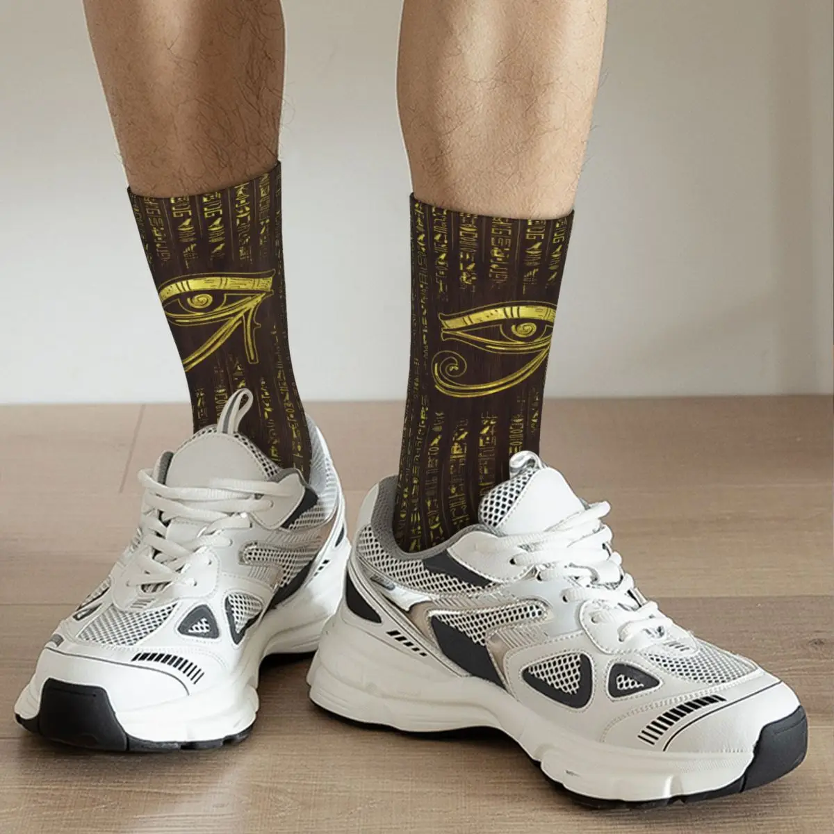

Golden Egyptian Eye Of Horus And Hieroglyphics On Wood Adult Socks Unisex socks,men Socks women Socks