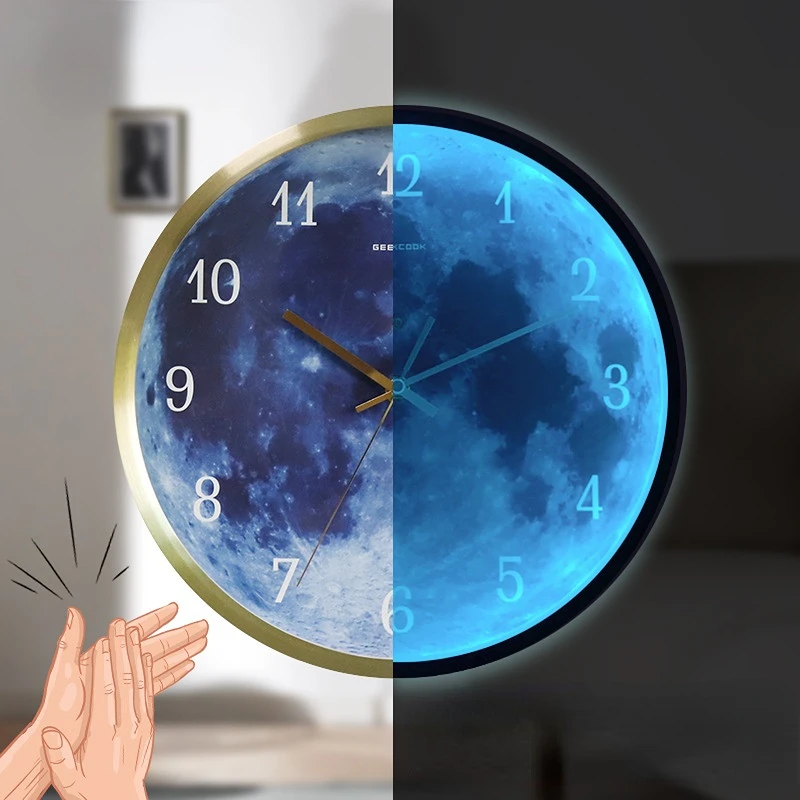 

Wall Clock Modern Design Moon LED Luminous Voice-controlled Wall Clock Home Decor