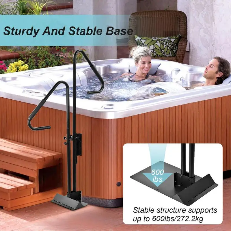 Hot Tub Hand Rail Non-Slip Spa Side Handrail 600Lbs Capacity Hot Tub Handle Bar With Slide-Under Mount Base Adjustable Height