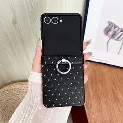 Luxury Diamond Glitter Ring Phone Case - 3 - Piece Set with Hinge Protection and Shockproof Design - Galaxy Z Flip5 (Black)
