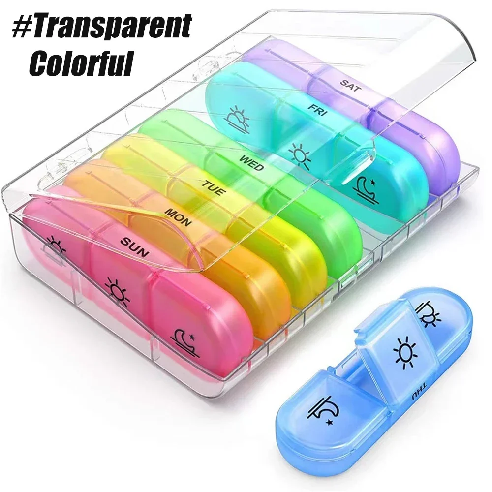 Portable 7-Day Pill Organizer for Vitamins, Medications & Supplements